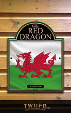 Load image into Gallery viewer, Decorative sign with red dragon emblem on a green and white background, mounted on a wooden wall.
