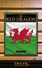 Load image into Gallery viewer, Poster of the Red Dragon emblem on a green background with &#39;The Red Dragon&#39; text, displayed against a wooden wall.

