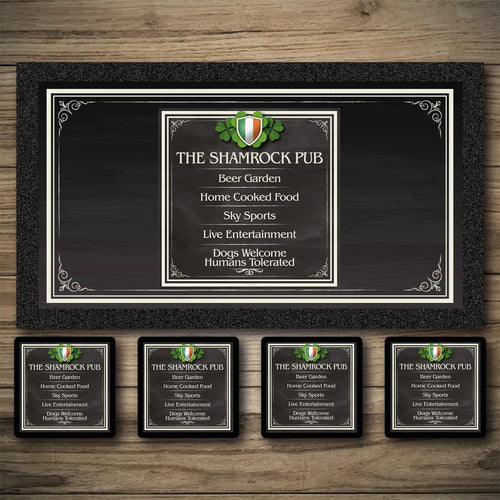 Personalised Bar Mats | Custom Bar Runners | Irish Shamrock Chalkboard | Bar sign