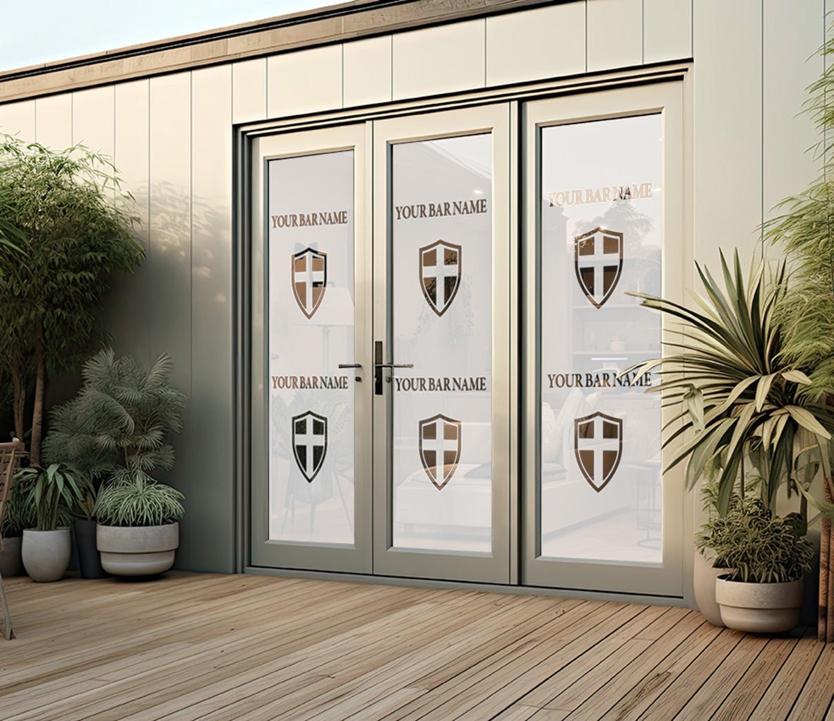 England logo - Frosted window graphics. Bar & Cafe style window Decals