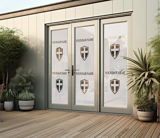 England logo - Frosted window graphics. Bar & Cafe style window Decals