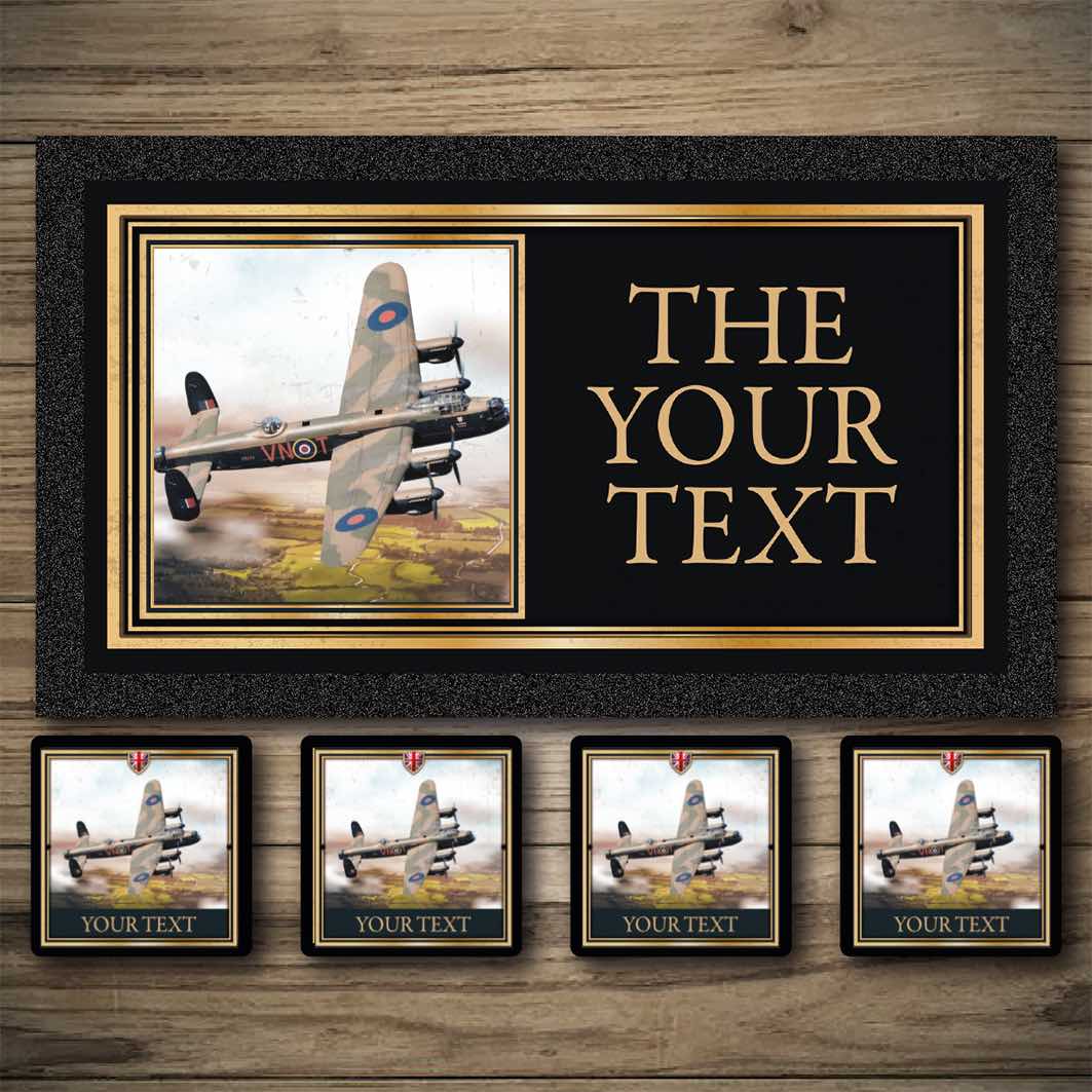 RAF Lancaster Bomber bar runner, custom bar mats, beer mats