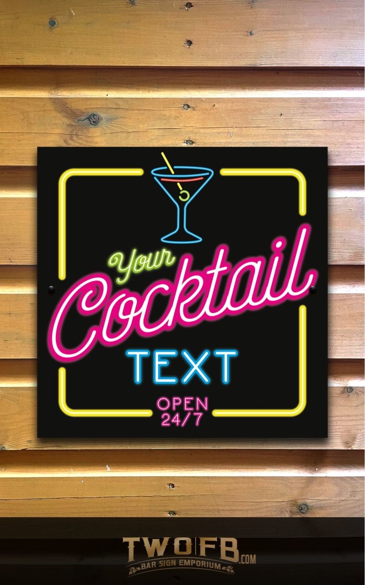 Neon Cocktail Bar Personalised Bar Sign Custom Signs from Twofb.com Home bar signs UK