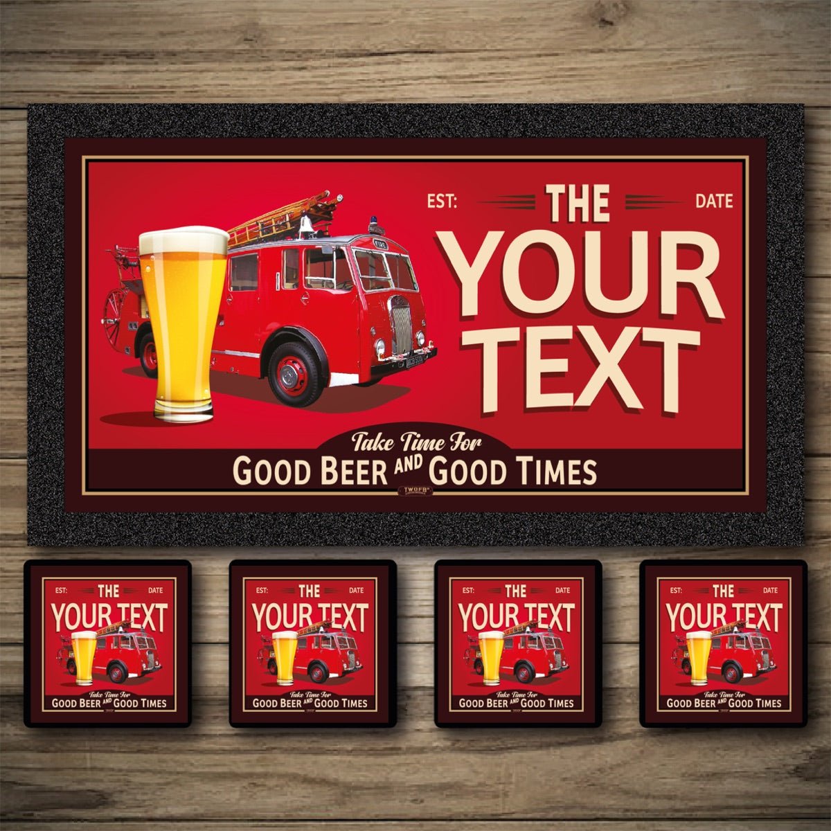 Personalised Bar Mats | Drip Mats | Custom Bar Runners | Fire Engine