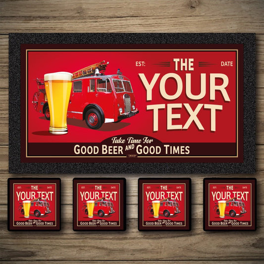 Personalised Bar Mats | Drip Mats | Custom Bar Runners | Fire Engine