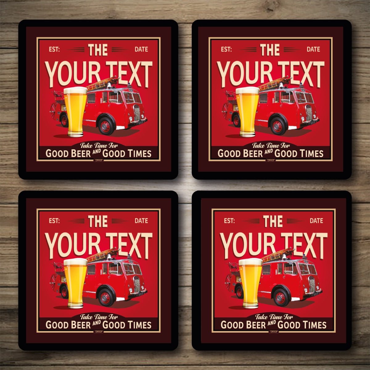 Personalised Bar Mats | Drip Mats | Custom Bar Runners | Fire Engine