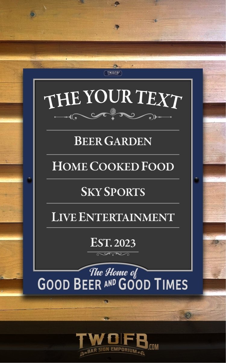 Pub Menu Sign - Blue - Personalised Bar Sign - Bar Signs – Two Fat ...