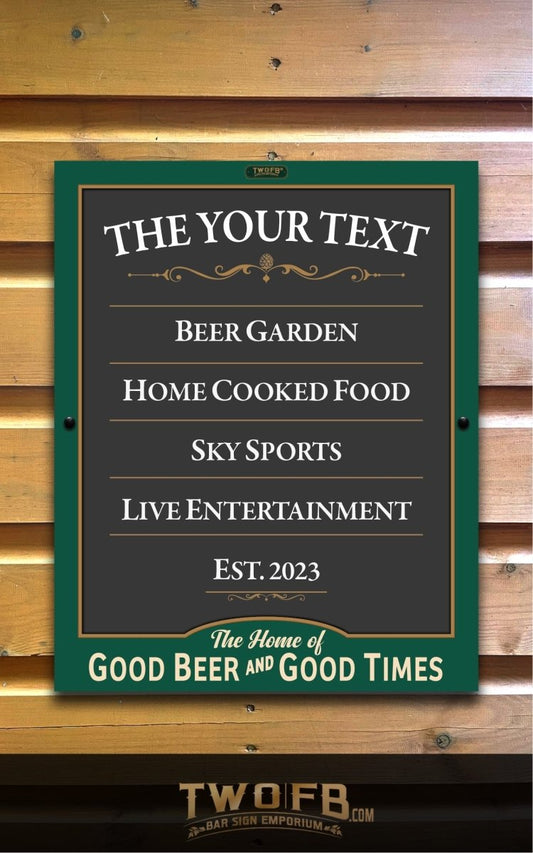 Pub Menu Sign - Green- Personalised Bar Sign