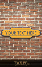 Load image into Gallery viewer, Railway Signs | Man Cave Sign | Pub Shed Sign | Blue on Yellow
