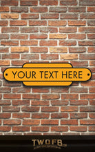 Load image into Gallery viewer, Railway Signs | Man Cave Sign | Pub Shed Sign | Black on Yellow
