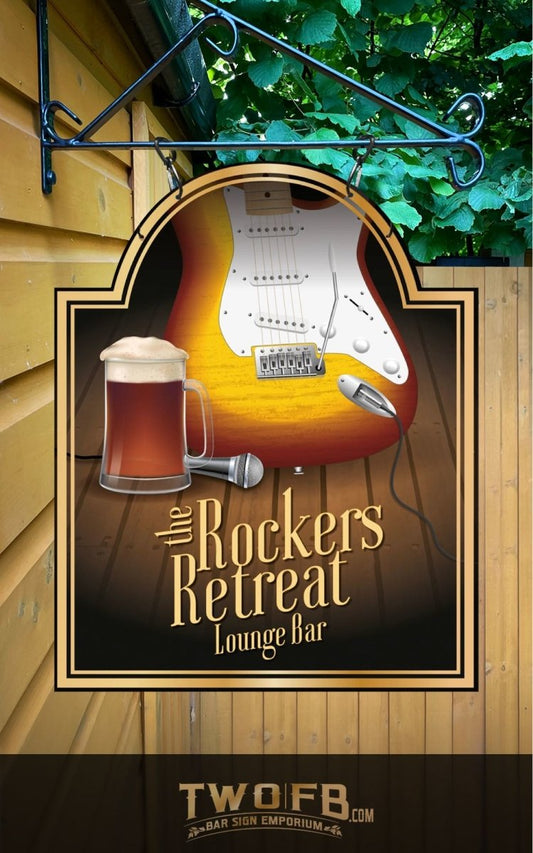 Rockers Retreat | Personalised Bar Sign | Fender Stratocaster Pub Sign