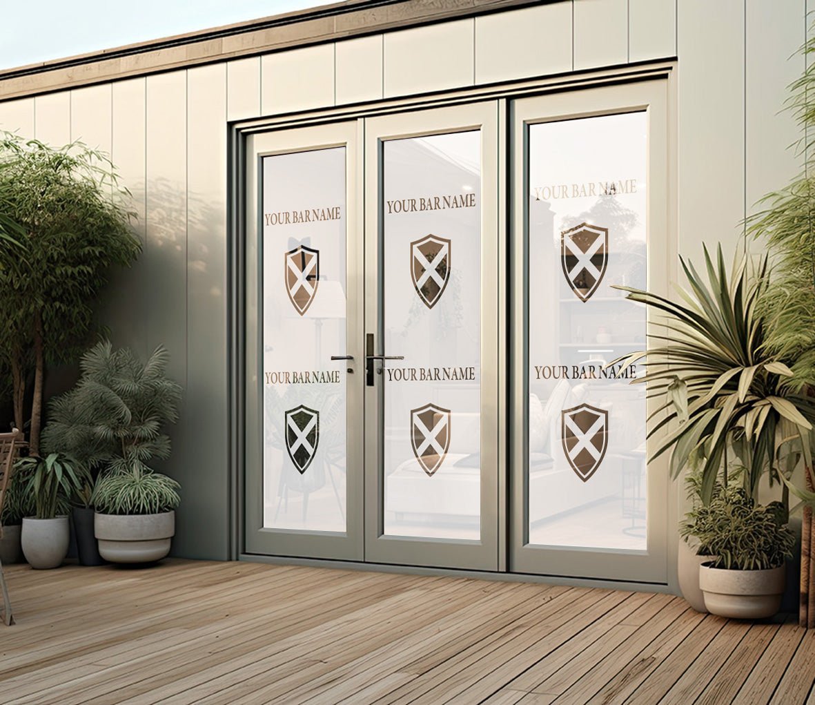 Scotland logo - Frosted window graphics. Bar & Cafe style window Decals