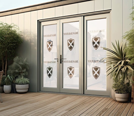 Scotland logo - Frosted window graphics. Bar & Cafe style window Decals