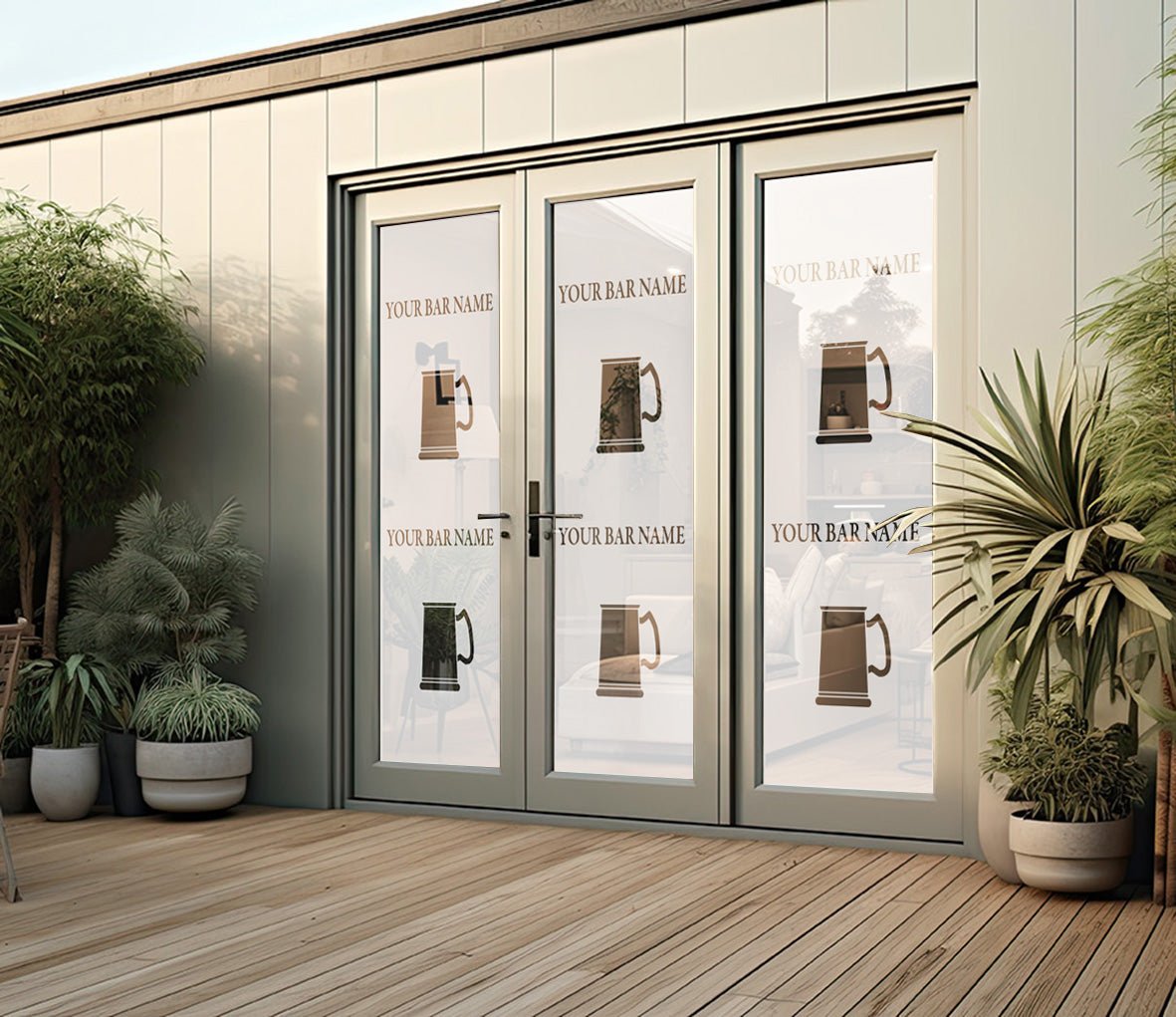 Tankard logo - Frosted window graphics. Bar & Cafe style window Decals