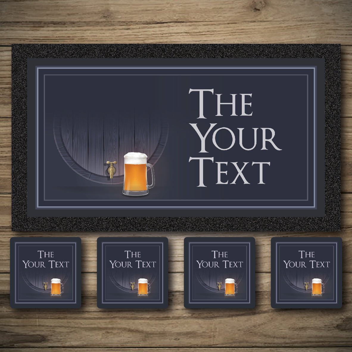 Tap Room bar runners, beer mats, personalised bar runners.