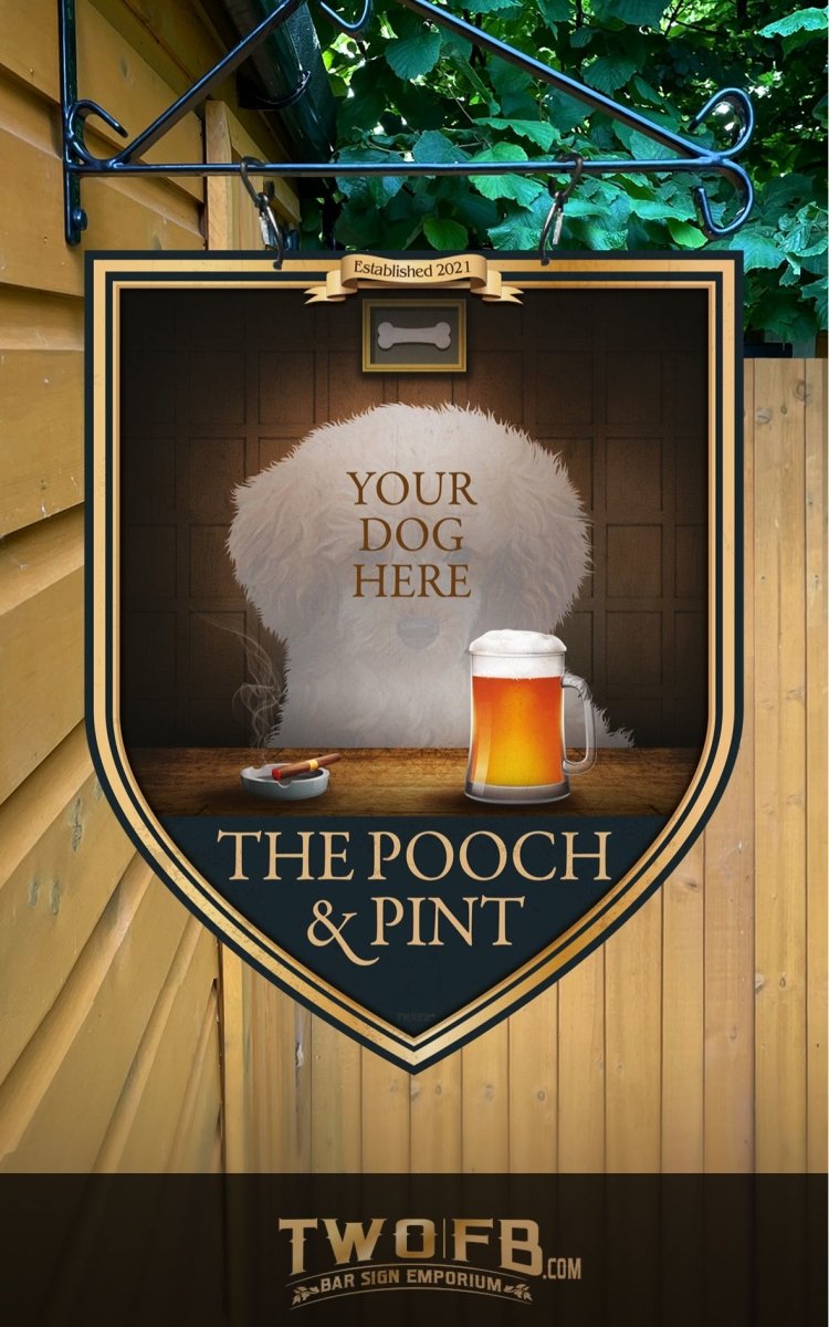 Your dog on a Pooch & Pint Bar Sign Custom Signs from Twofb.com Custom Bar Signs