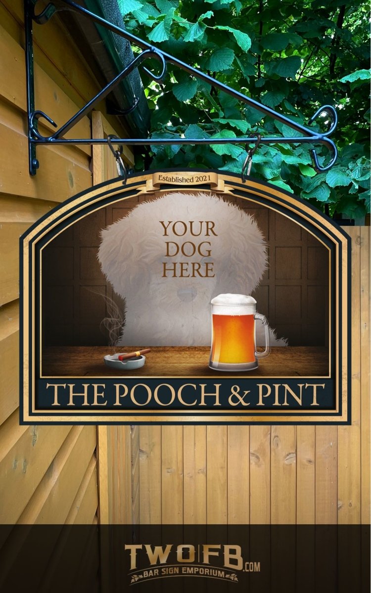 Your dog on a Pooch & Pint Bar Sign Custom Signs from Twofb.com Pub Signage